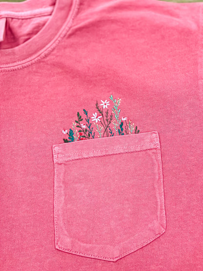 Embroidered Flower Pocket Tee