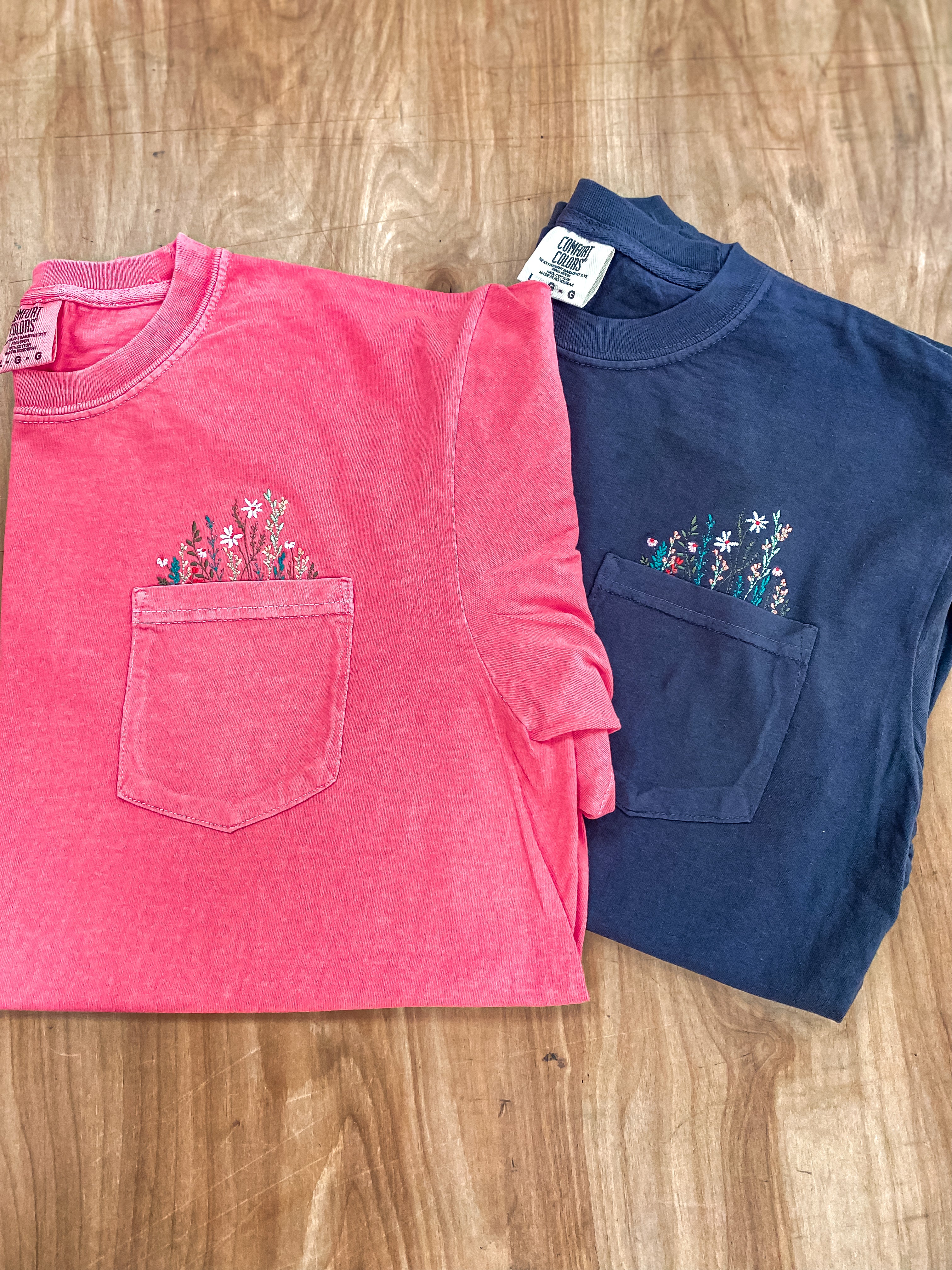 Embroidered Flower Pocket Tee