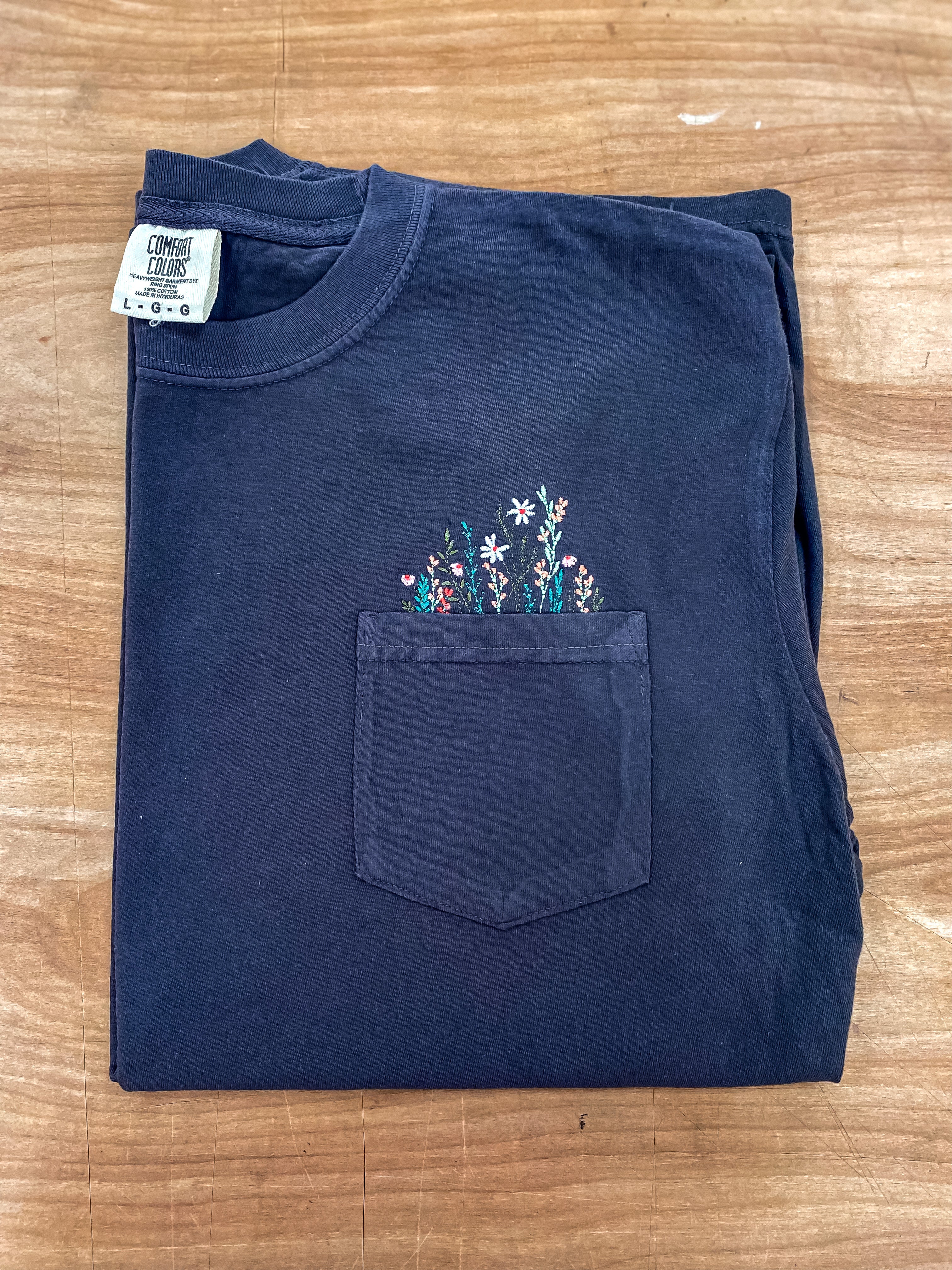 Embroidered Flower Pocket Tee
