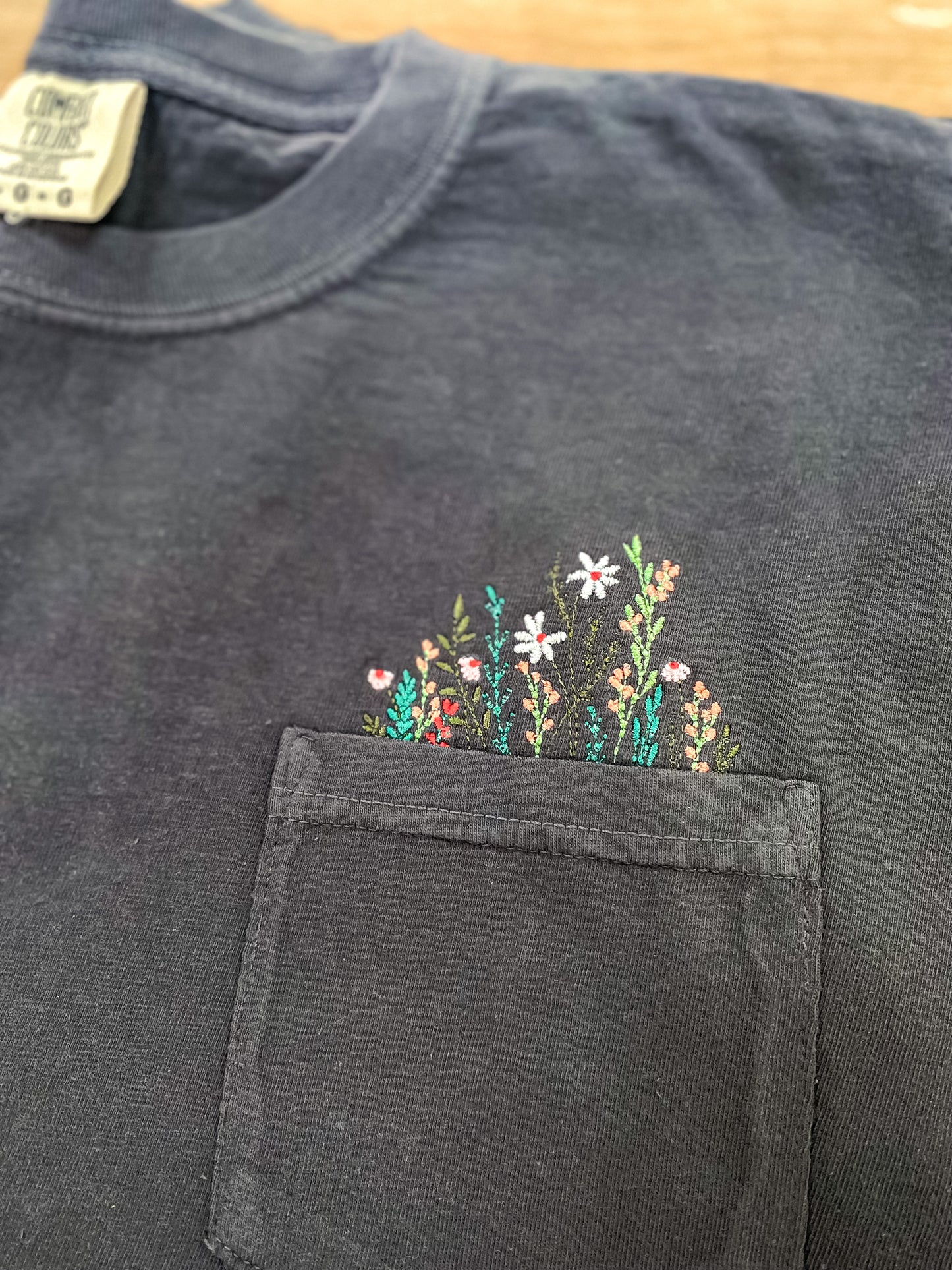 Embroidered Flower Pocket Tee